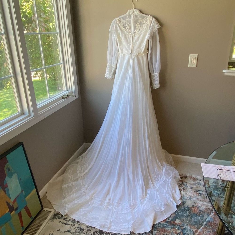 Vintage 60s 70s Gunne Sax esque Victorian Style Pleated Skirt Wedding Dress - SZ - Picture 5 of 9